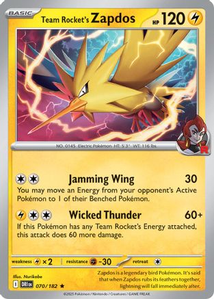 Image of Team Rocket's Zapdos - 70/182 [Deck Exclusives]