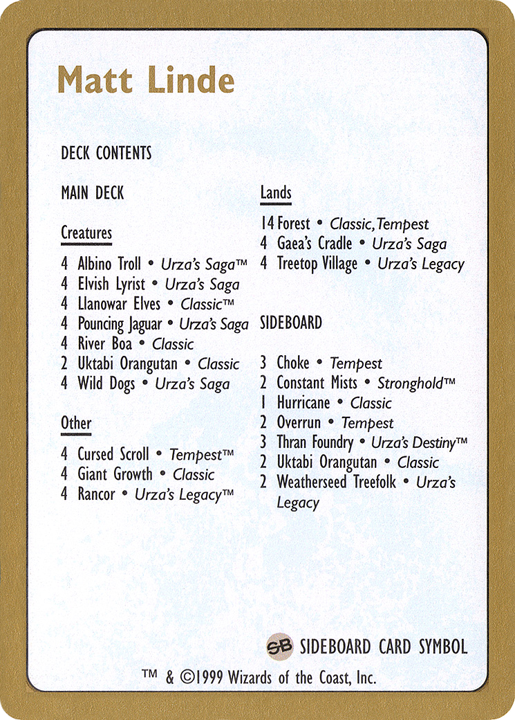 Image of Matt Linde Decklist [World Championship Decks 1999]