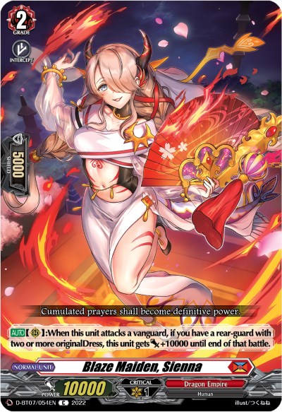 Image of Blaze Maiden, Sienna (D-BT07/054EN) [Raging Flames Against Emerald Storm]