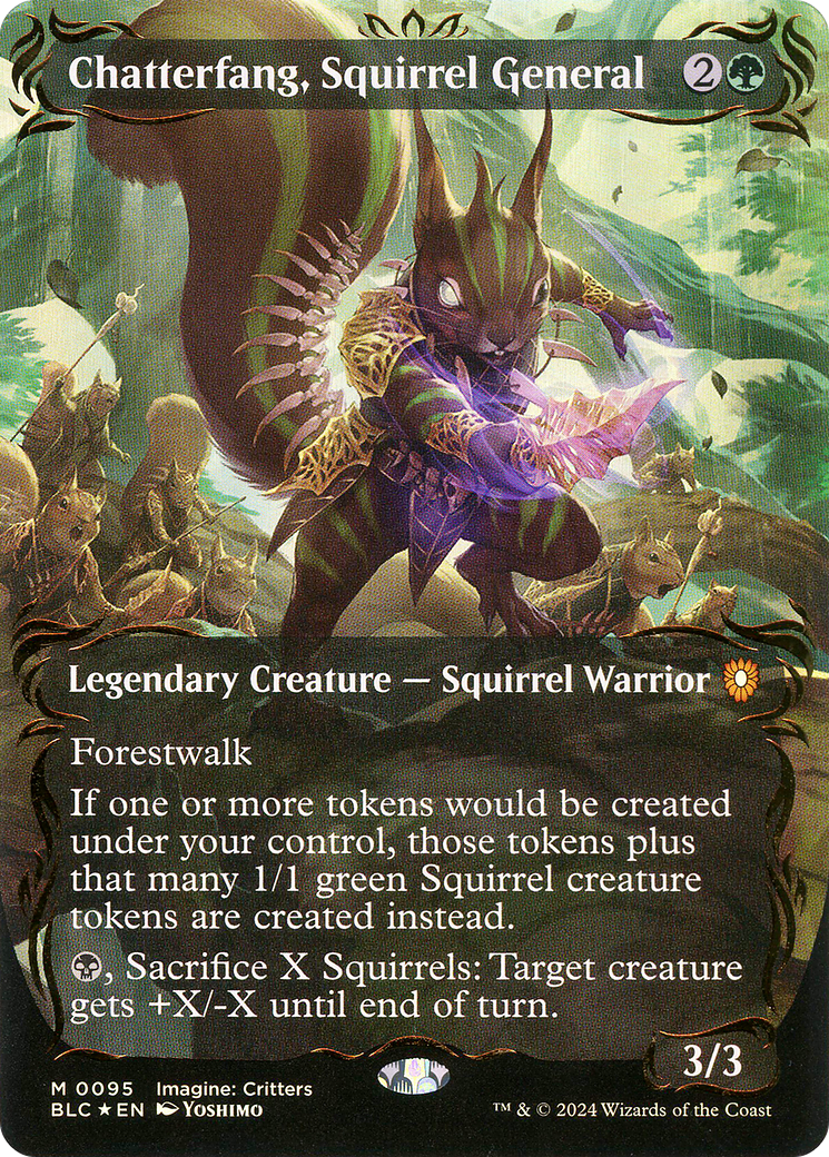 Image of Chatterfang, Squirrel General (Borderless) (Raised Foil) [Bloomburrow Commander]