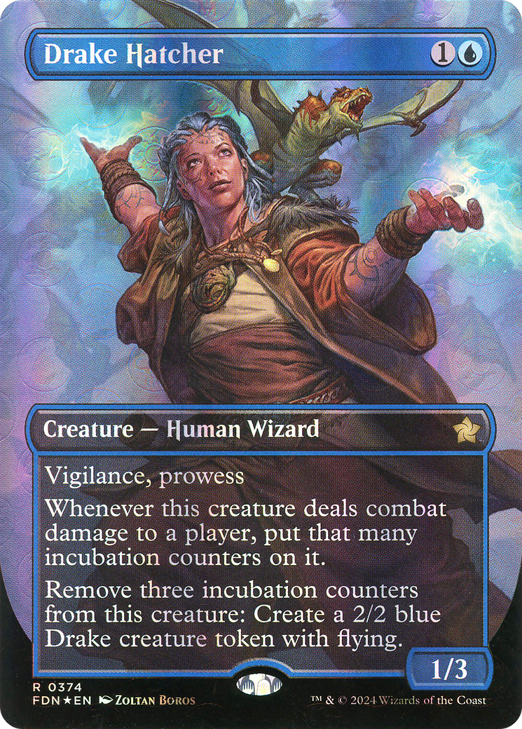 Image of Drake Hatcher (Borderless) (Mana Foil) [Foundations]