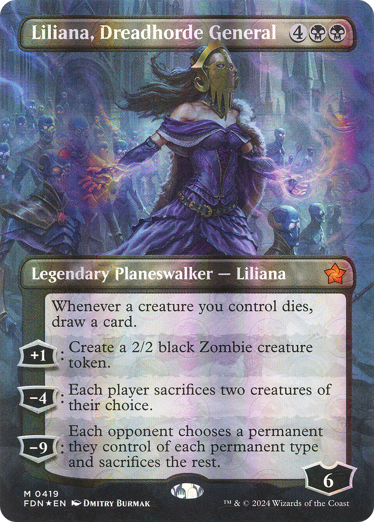 Image of Liliana, Dreadhorde General (Borderless) (Mana Foil) [Foundations]