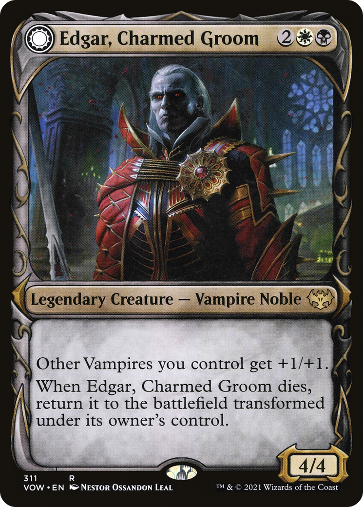 Image of Edgar, Charmed Groom // Edgar Markov's Coffin (Showcase Fang Frame) [Innistrad: Crimson Vow]