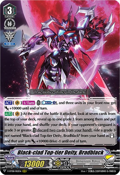 Image of Black-clad Top-tier Deity, Bradblack (V-BT08/012EN RRR) [Silverdust Blaze]