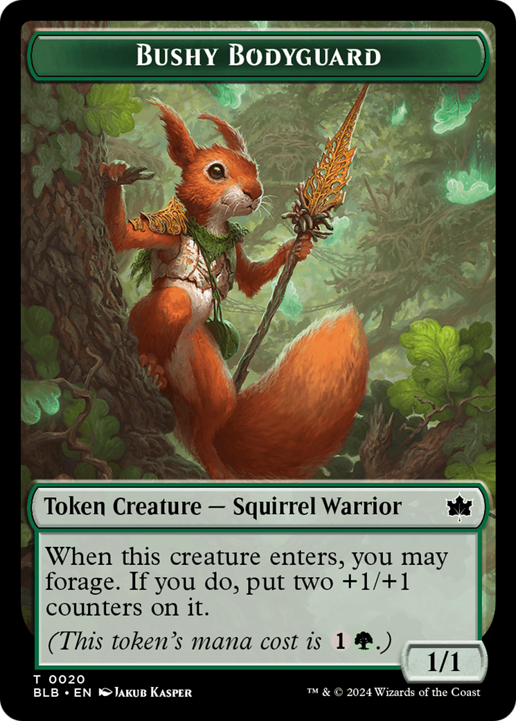 Image of Emblem - Ral, Crackling Wit // Bushy Bodyguard Double-Sided Token [Bloomburrow Tokens]