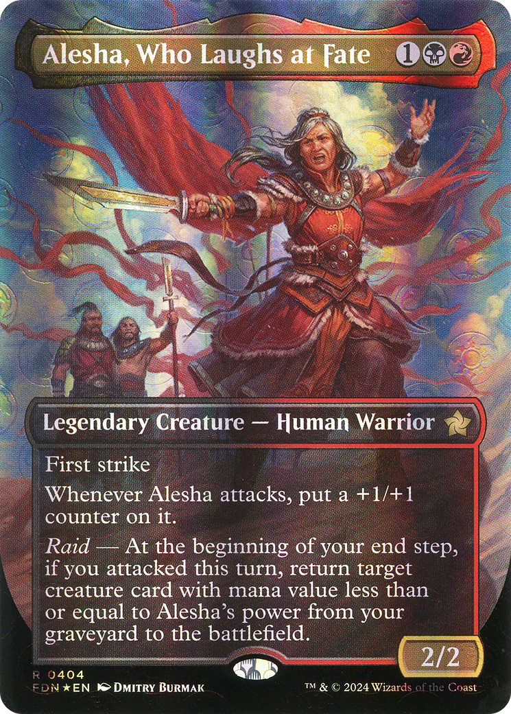 Image of Alesha, Who Laughs at Fate (Borderless) (Mana Foil) [Foundations]