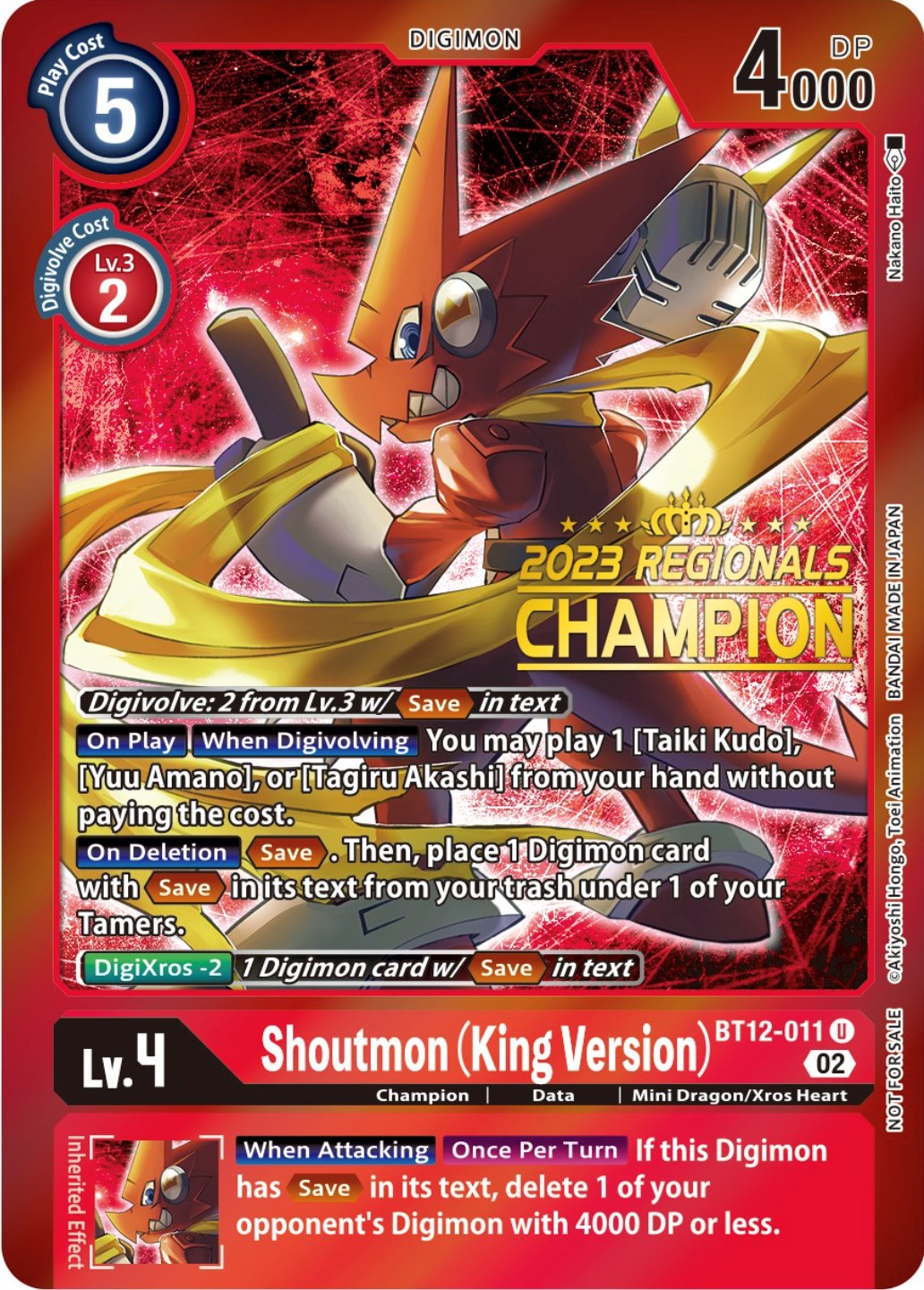 Image of Shoutmon (King Version) [BT12-011] (2023 Regionals Champion) [Across Time Promos]