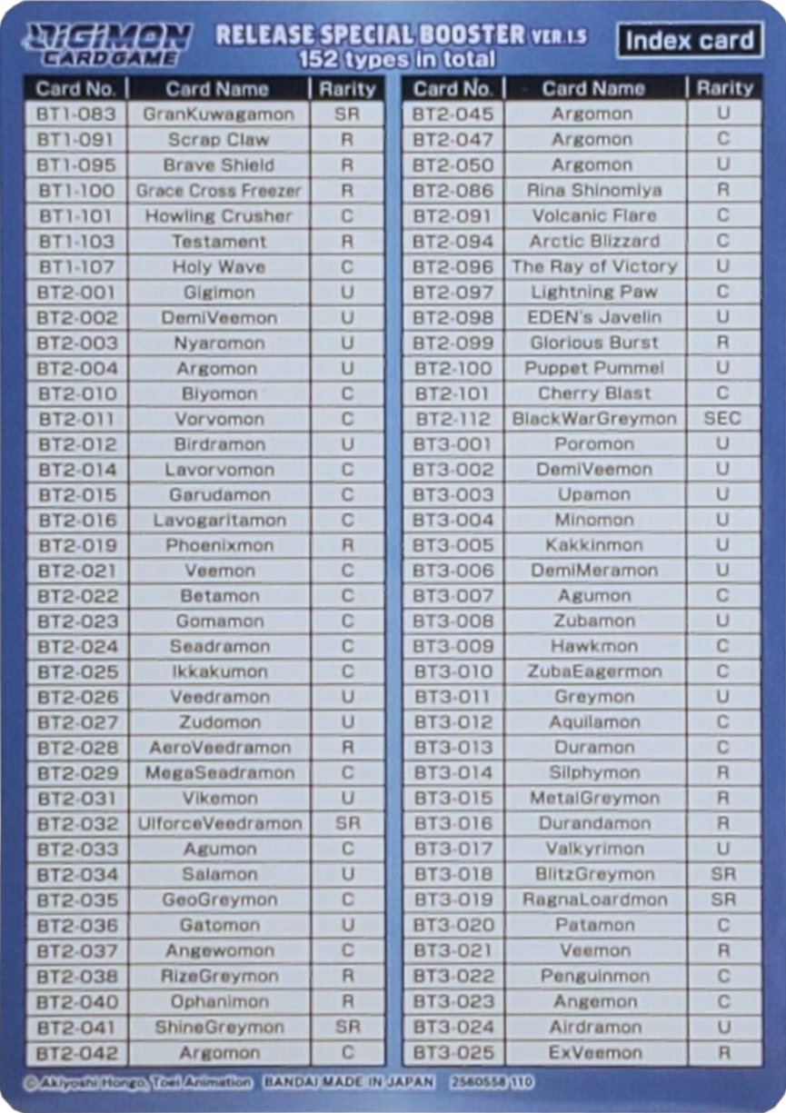 Image of Release Special Booster Ver.1.5 Index Card (Player 1) [Release Special Booster Ver.1.5]
