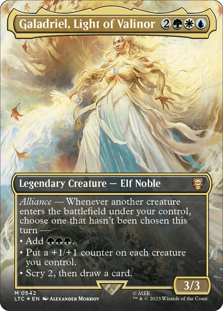 Image of Galadriel, Light of Valinor (Borderless) (Surge Foil) [The Lord of the Rings: Tales of Middle-Earth Commander]