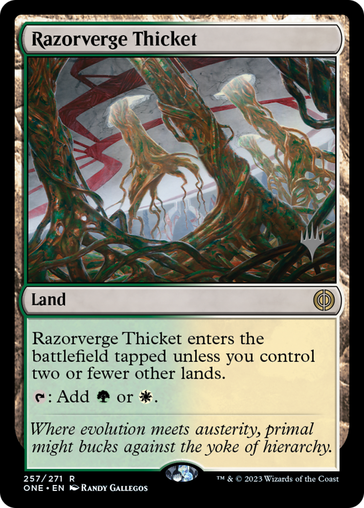 Image of Razorverge Thicket (Promo Pack) [Phyrexia: All Will Be One Promos]