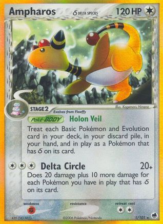 Image of Ampharos (1/101) (Delta Species) (Stamped) [EX: Dragon Frontiers]