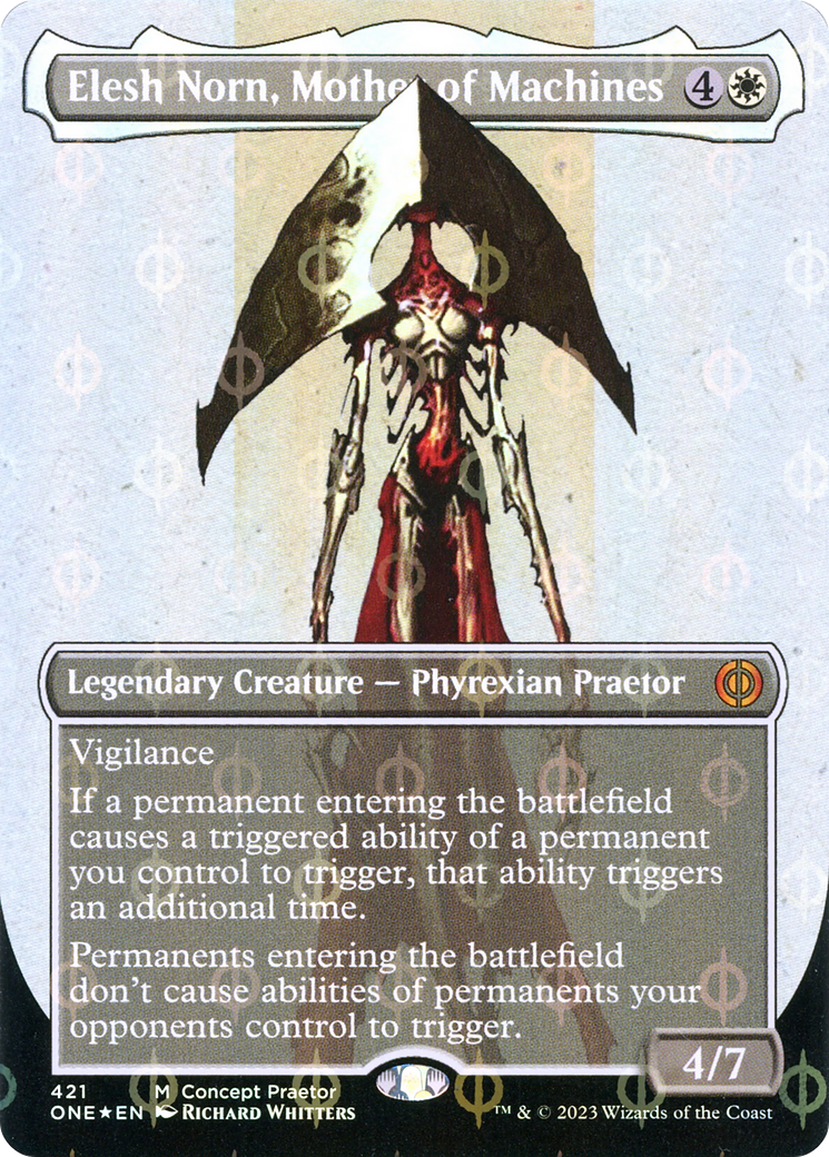 Image of Elesh Norn, Mother of Machines (Borderless Concept Praetors Step-and-Compleat Foil) [Phyrexia: All Will Be One]