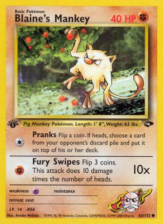 Image of Blaine's Mankey (63/132) [Gym Challenge 1st Edition]