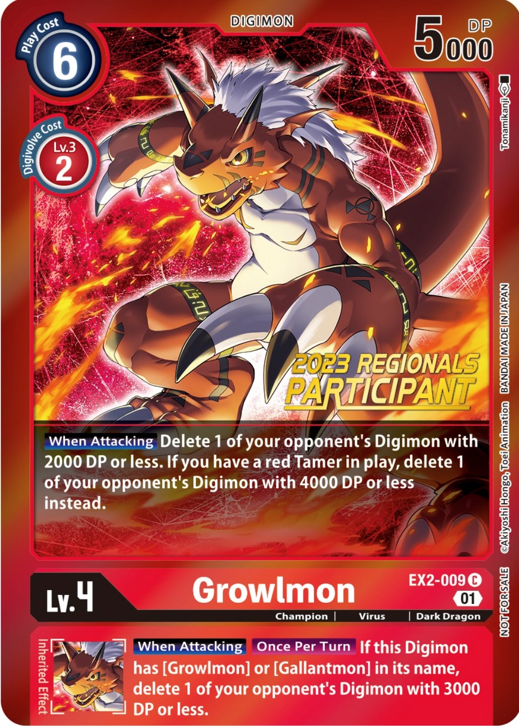 Image of Growlmon [EX2-009] (2023 Regionals Participant) [Digital Hazard Promos]