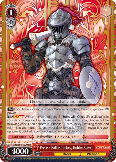 Image of Precise Battle Tactics, Goblin Slayer (GBS/S63-E029 RR) [Goblin Slayer]