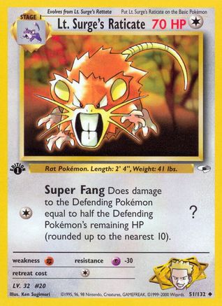 Image of Lt. Surge's Raticate (51/132) [Gym Heroes 1st Edition]