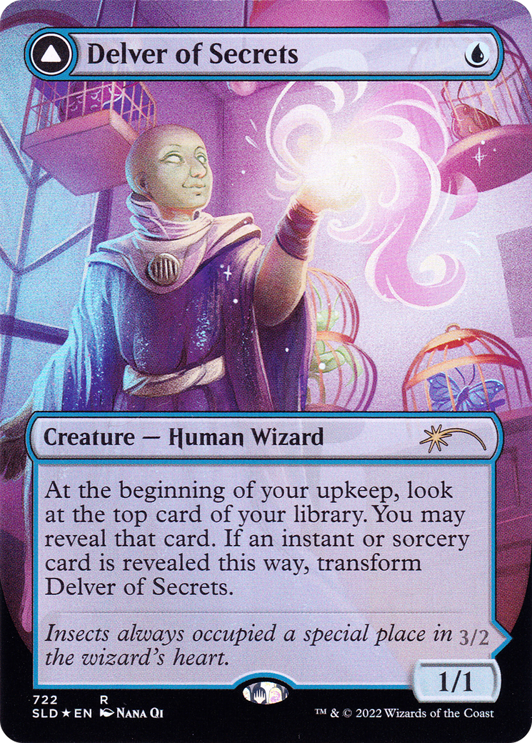 Image of Delver of Secrets // Insectile Aberration (Borderless) [Secret Lair: From Cute to Brute]