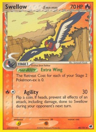 Image of Swellow (40/101) (Delta Species) (Stamped) [EX: Dragon Frontiers]
