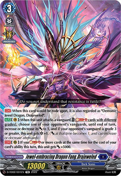 Image of Jewel-embracing Dragon Fang, Drajeweled (D-TD02/001EN) [Michiru Hazama -Demonic Jewel Dragon of the Four Flames-]