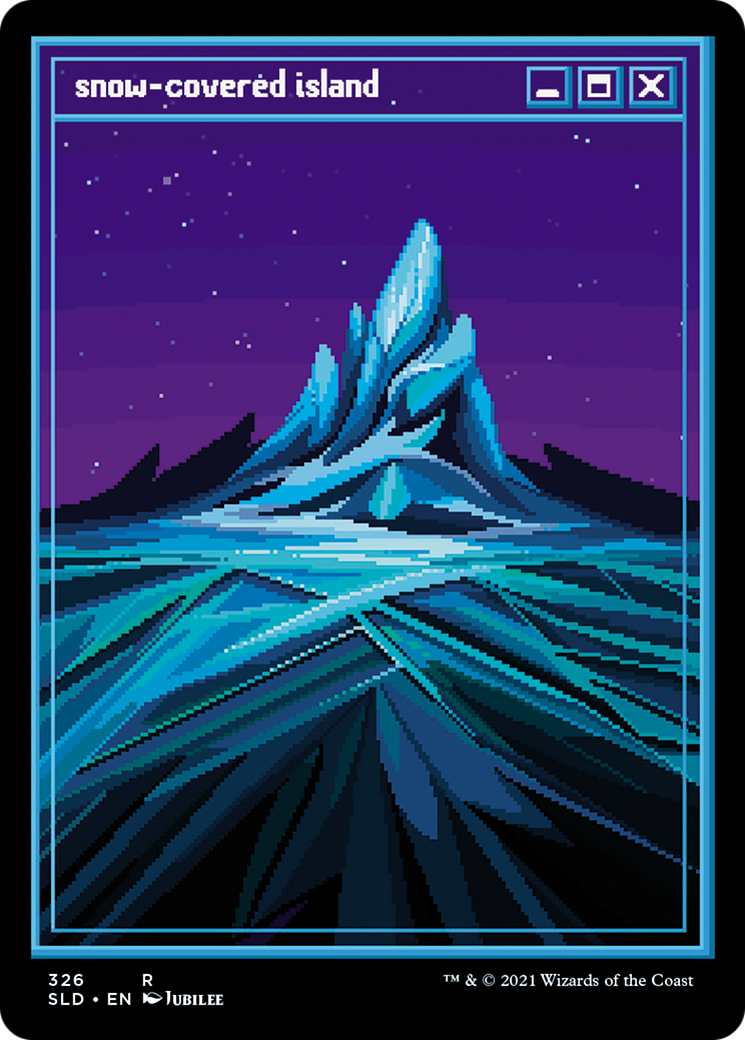 Image of Snow-Covered Island (PixelSnowLands.jpg) (SLD-326) - Secret Lair Drop Etched Foil