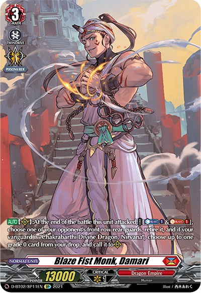 Image of Blaze Fist Monk, Damari (D-BT02/SP11EN) [A Brush with the Legends]