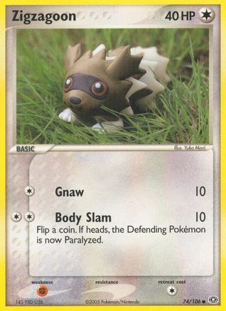 Image of Zigzagoon (74/106) (Stamped) [EX: Emerald]
