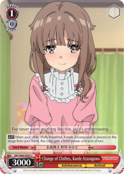 Image of Change of Clothes, Kaede Azusagawa (SBY/W64-E067 C) [Rascal Does Not Dream of Bunny Girl Senpai]