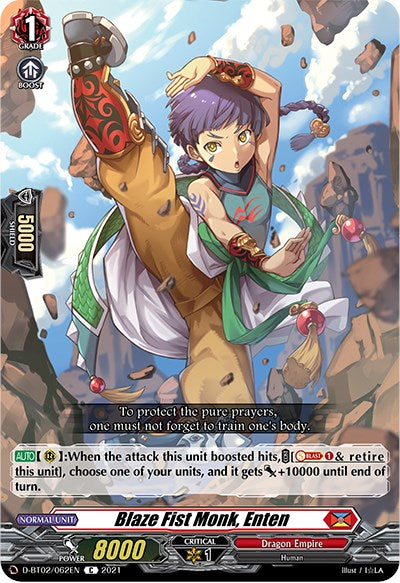 Image of Blaze Fist Monk, Enten (D-BT02/062EN) [A Brush with the Legends]