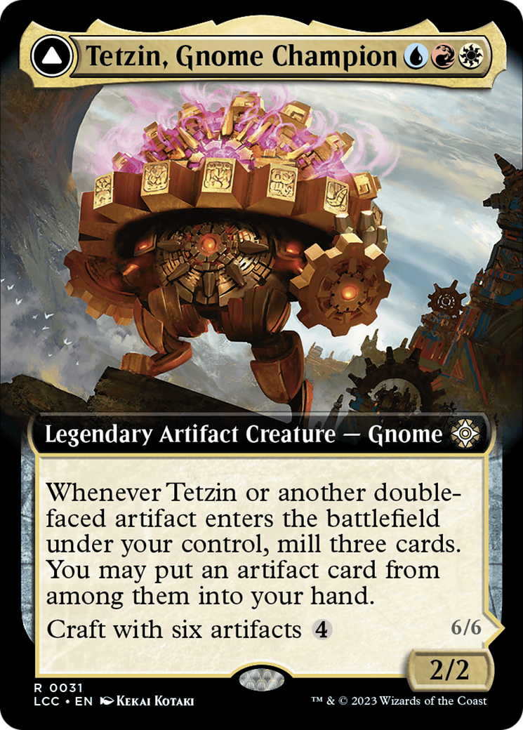 Image of Tetzin, Gnome Champion // The Golden-Gear Colossus (Extended Art) [The Lost Caverns of Ixalan Commander]