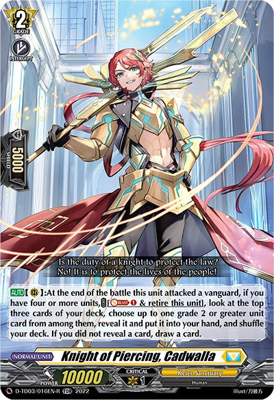 Image of Knight of Piercing, Cadwalla (D-TD03/016EN-R) [Raika Koshiba -Skyfall Executors-]