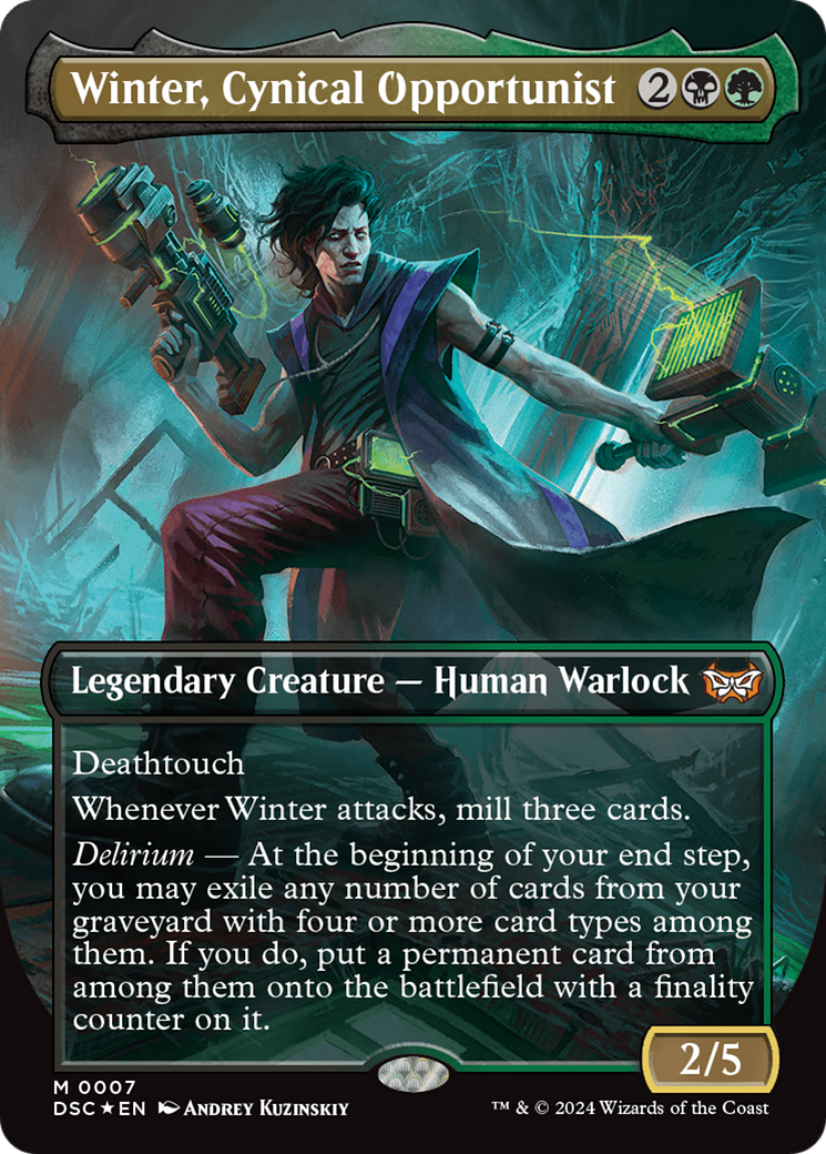 Image of Winter, Cynical Opportunist (Borderless) [Duskmourn: House of Horror Commander]