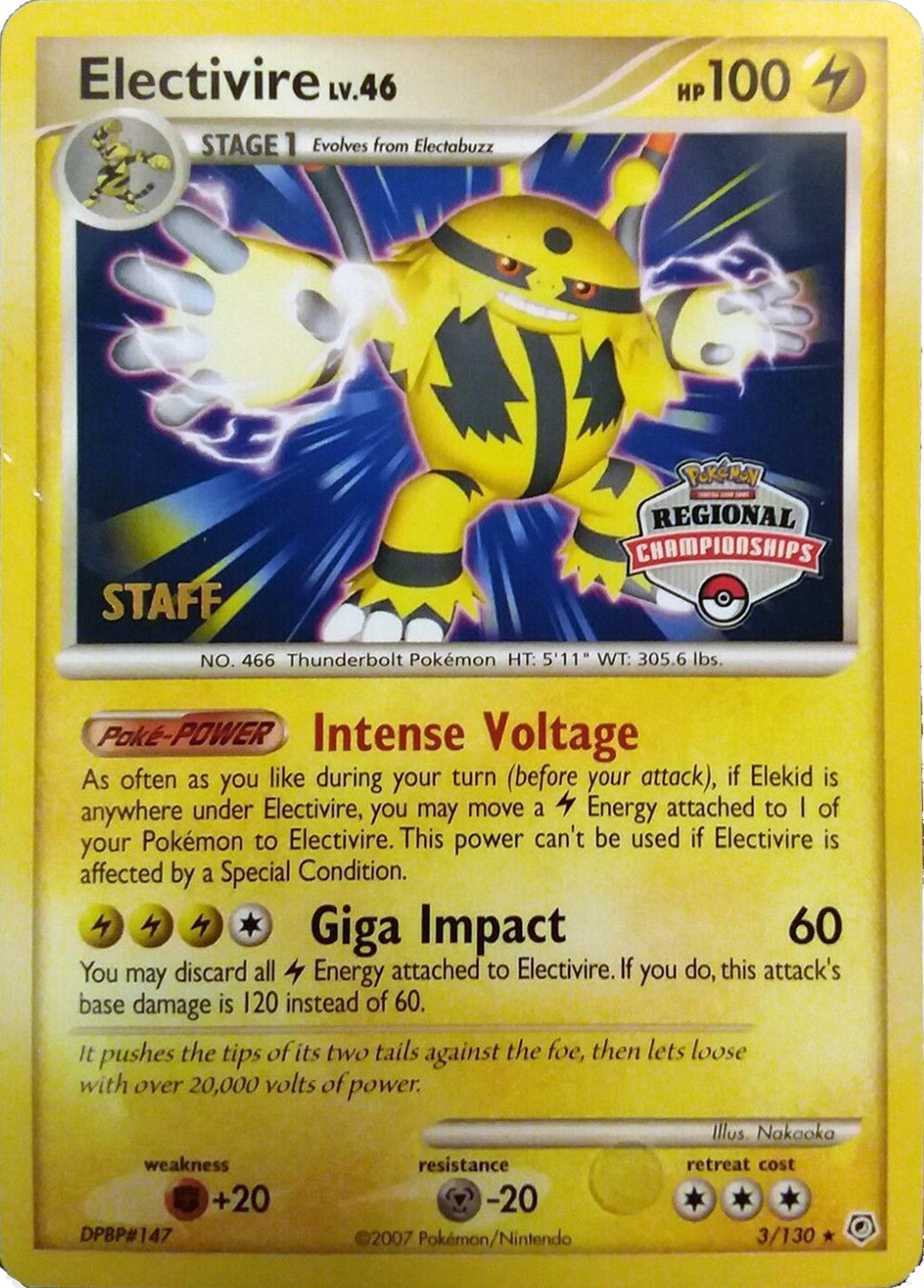 Image of Electivire (003/130) (2008 Staff Regional Championships) [League & Championship Cards]
