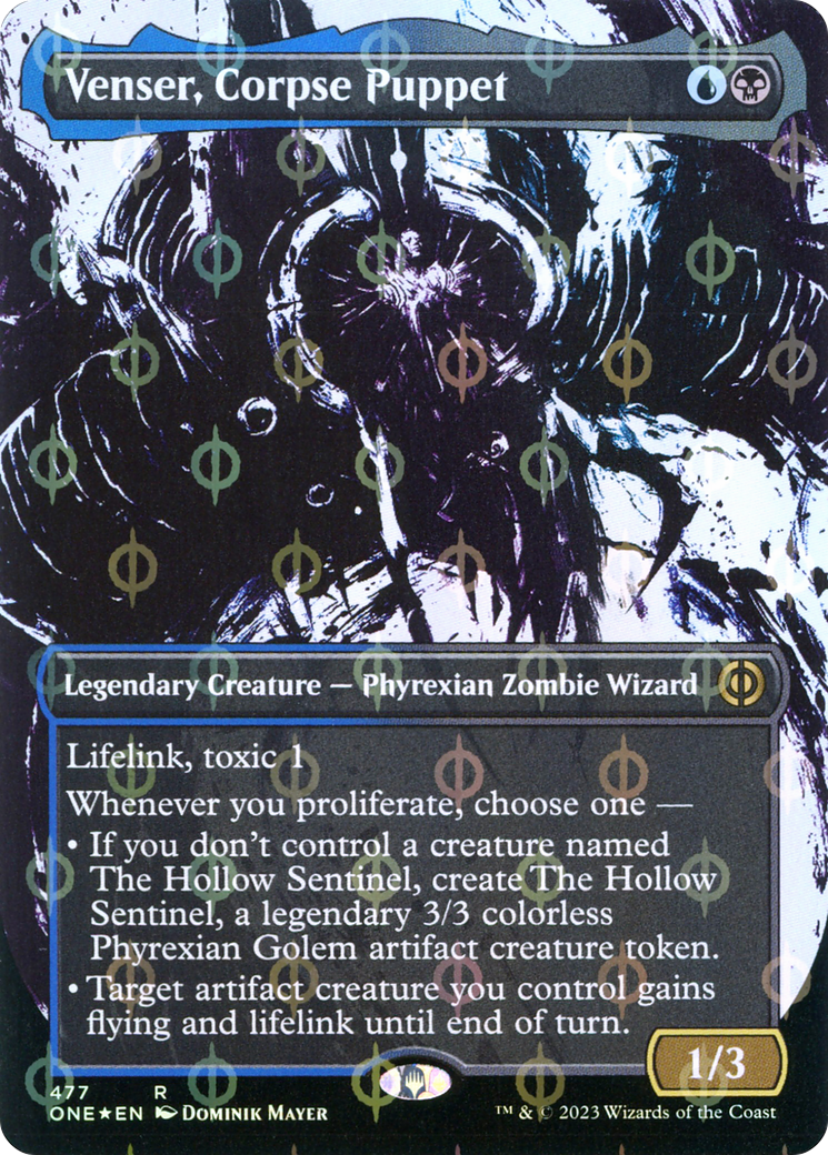 Image of Venser, Corpse Puppet (Borderless Ichor Step-and-Compleat Foil) [Phyrexia: All Will Be One]