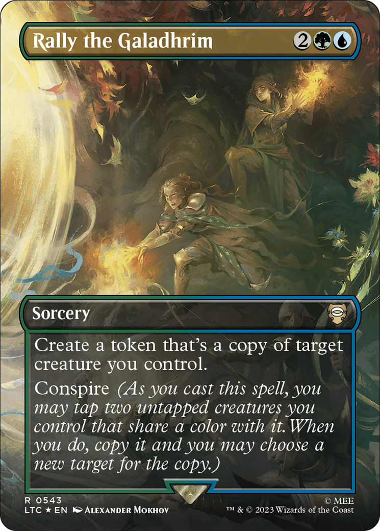 Image of Rally the Galadhrim (Borderless) (Surge Foil) [The Lord of the Rings: Tales of Middle-Earth Commander]