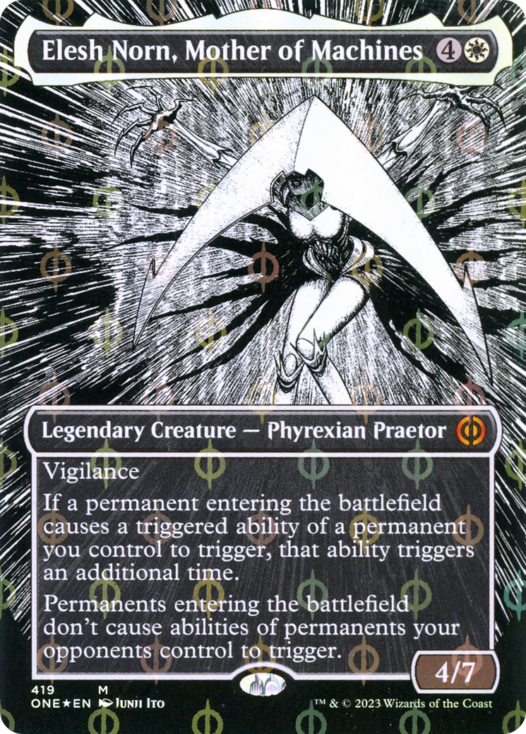 Image of Elesh Norn, Mother of Machines (Borderless Manga Step-and-Compleat Foil) [Phyrexia: All Will Be One]