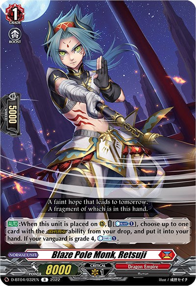 Image of Blaze Pole Monk, Retsuji (D-BT04/032EN) [Awakening of Chakrabarthi]