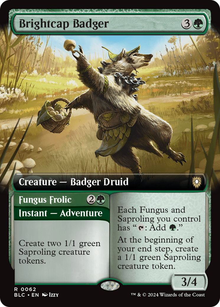 Image of Brightcap Badger // Fungus Frolic (Extended Art) [Bloomburrow Commander]