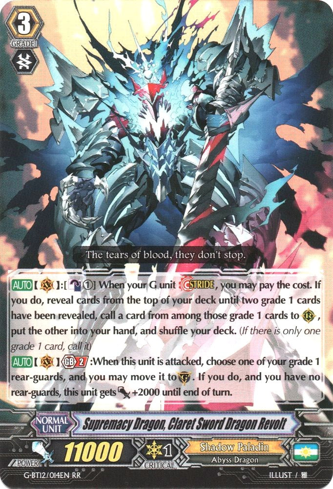 Image of Supremacy Dragon, Claret Sword Dragon Revolt (G-BT12/014EN) [Dragon King's Awakening]