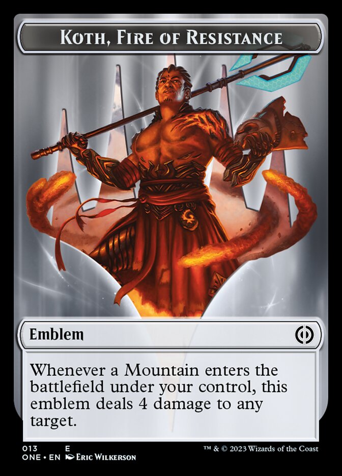 Image of Phyrexian Mite (011) // Koth, Fire of Resistance Emblem Double-Sided Token [Phyrexia: All Will Be One Tokens]
