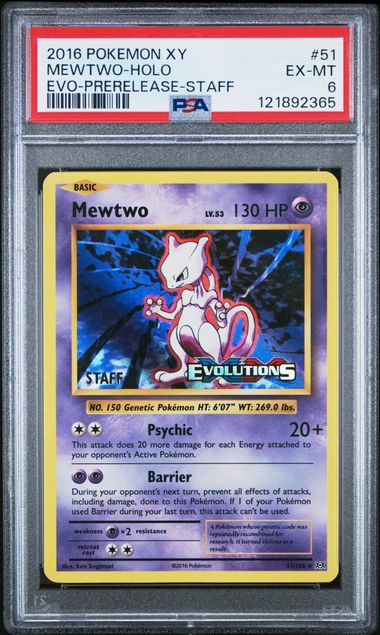 Mewtwo (XY Evolutions) (Staff Prerelease Promo) 51/108 PSA 6