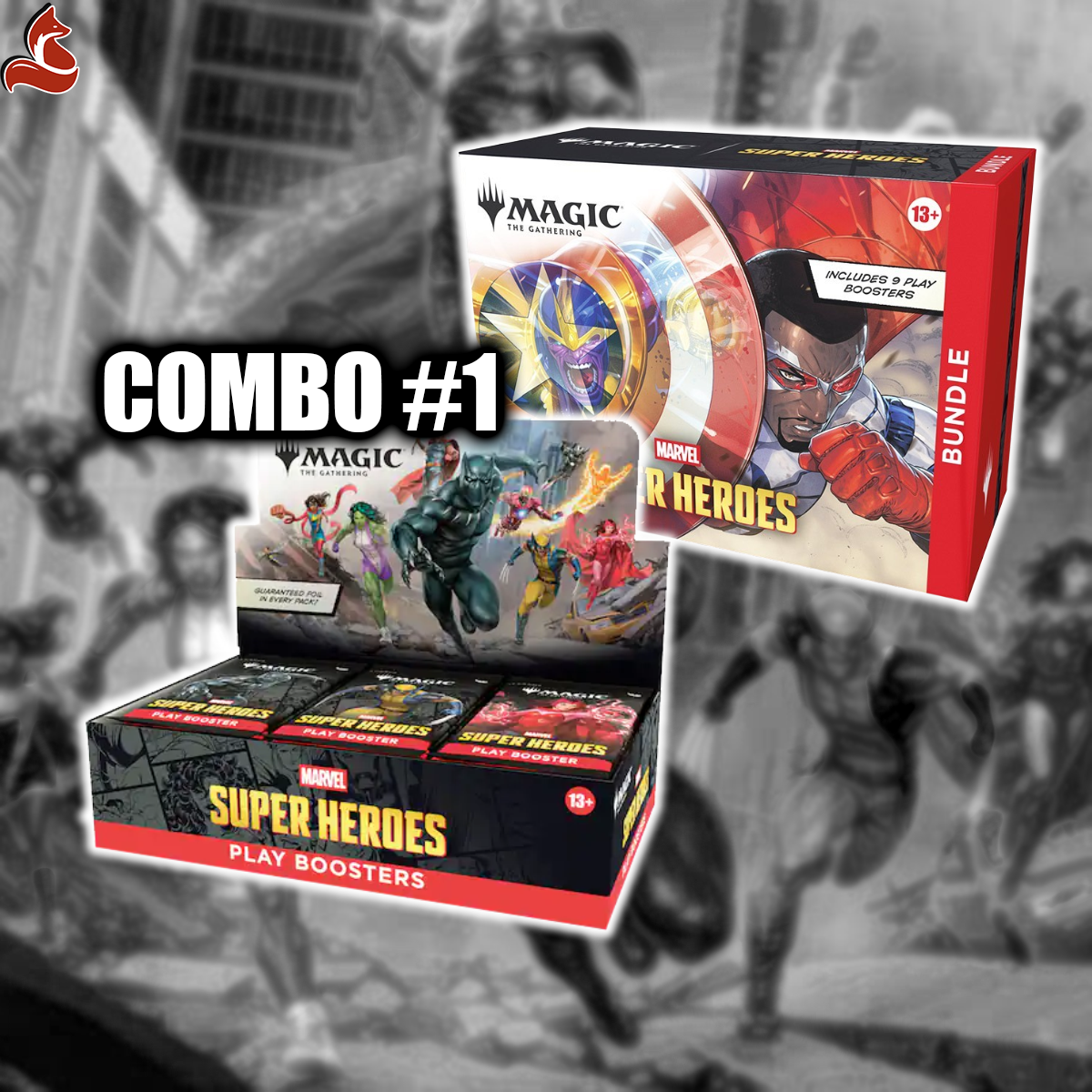 Image of Marvel Super Heroes - MTG - COMBO #1 - PLAY BOOSTER & BUNDLE (PRE-ORDER)