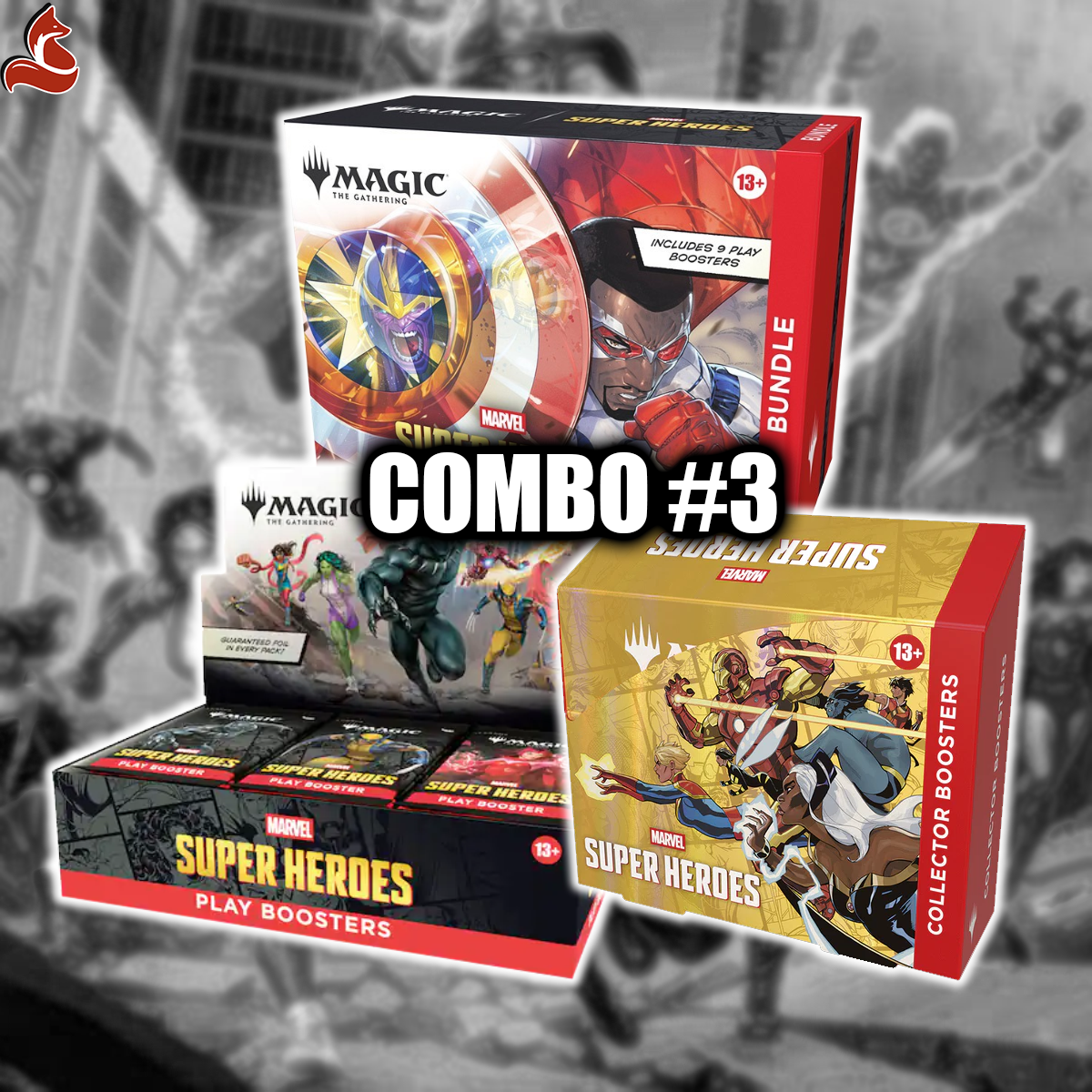Image of Marvel Super Heroes - MTG - COMBO #3 - COLLECTOR BOOSTER, PLAY BOOSTER & BUNDLE (PRE-ORDER)