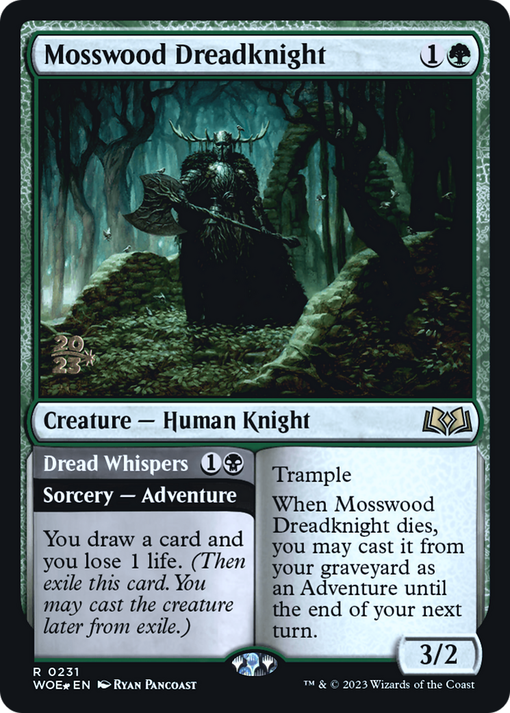 Image of Mosswood Dreadknight // Dread Whispers [Wilds of Eldraine Prerelease Promos]