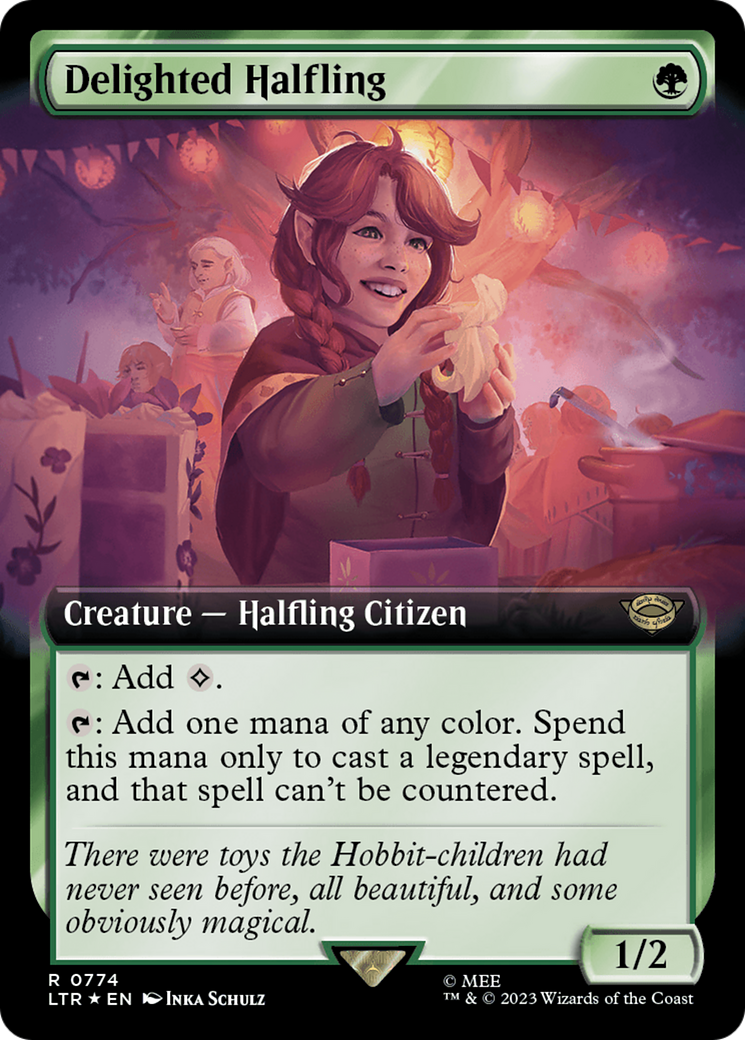 Image of Delighted Halfling (Extended Art) (Surge Foil) [The Lord of the Rings: Tales of Middle-Earth]