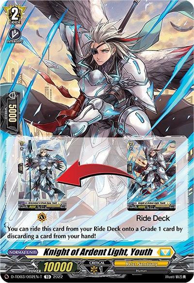 Image of Knight of Ardent Light, Youth (Tutorial Card) (D-TD03/002EN-T) [Raika Koshiba -Skyfall Executors-]