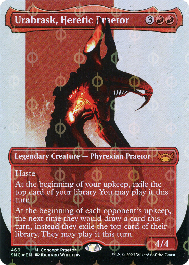Image of Urabrask, Heretic Praetor (Borderless Concept Praetors Step-and-Compleat Foil) [Phyrexia: All Will Be One]
