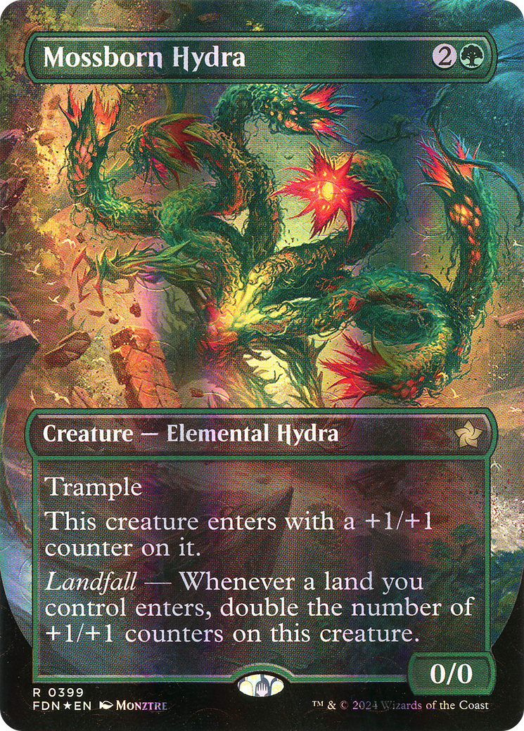 Image of Mossborn Hydra (Borderless) (Mana Foil) [Foundations]