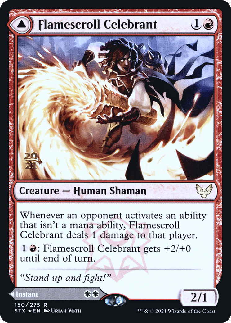 Image of Flamescroll Celebrant // Revel in Silence [Strixhaven: School of Mages Prerelease Promos]