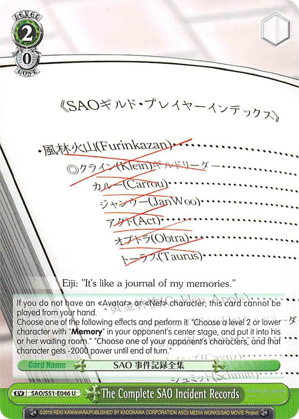 Image of The Complete SAO Incident Records (SAO/S51-E046 U) [Sword Art Online The Movie: -Ordinal Scale-]