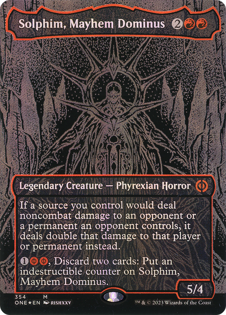 Image of Solphim, Mayhem Dominus (Oil Slick Raised Foil) [Phyrexia: All Will Be One]